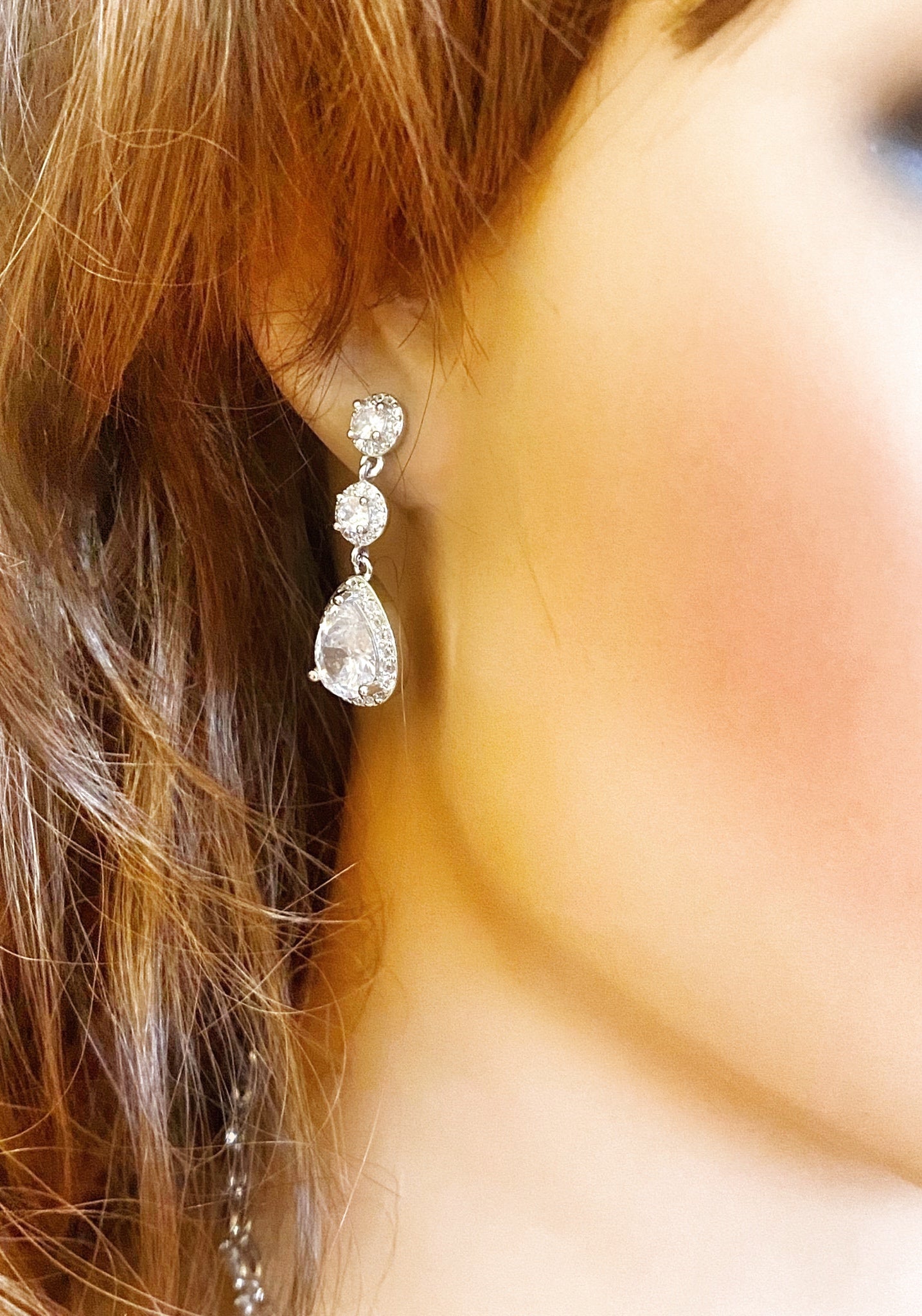 CZ Crystal Dangle Earrings  Silver Gift for Her Tear Drop Earrings Wedding Jewellery Bridal