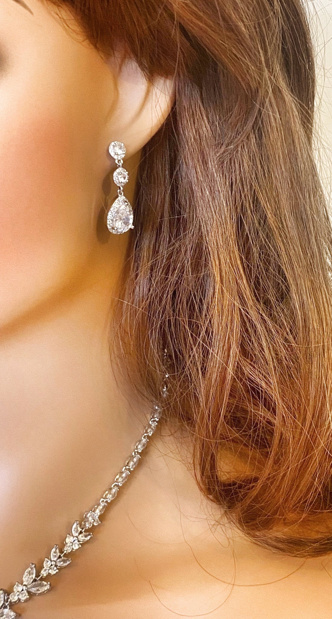 CZ Crystal Dangle Earrings  Silver Gift for Her Tear Drop Earrings Wedding Jewellery Bridal