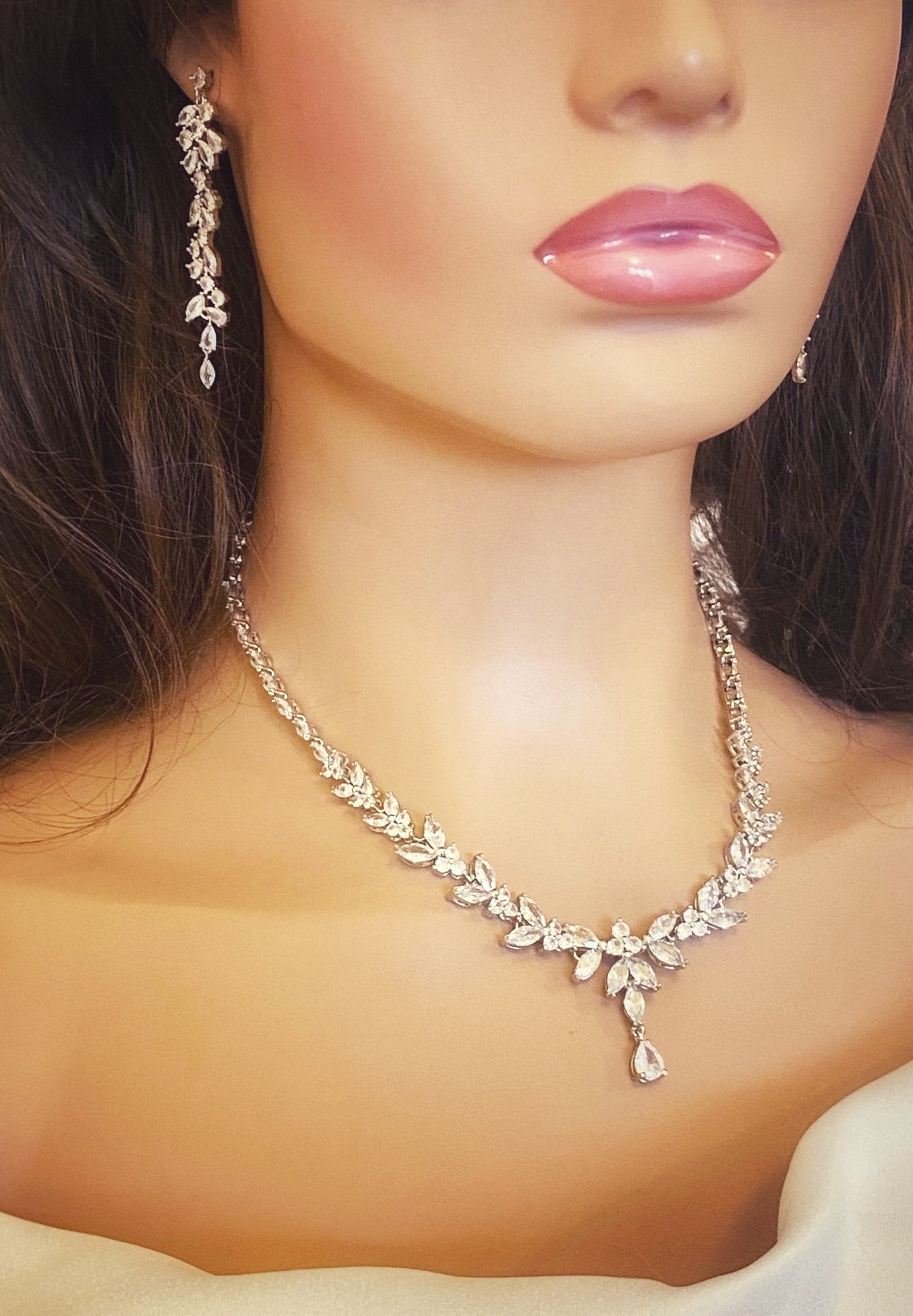 CZ Crystal Dangle Wedding Earring, Gift for Her, Two Tone Diamante Long Dangle Earring in Silver, Gold and Rose Gold