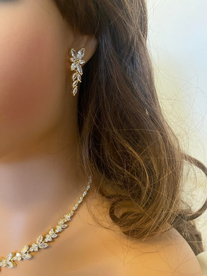 CZ Crystal Star Dangle Drop Earrings Gift for Her, Bridal Earrings in Silver and Gold