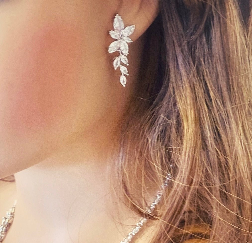 CZ Crystal Star Dangle Drop Earrings Gift for Her, Bridal Earrings in Silver and Gold