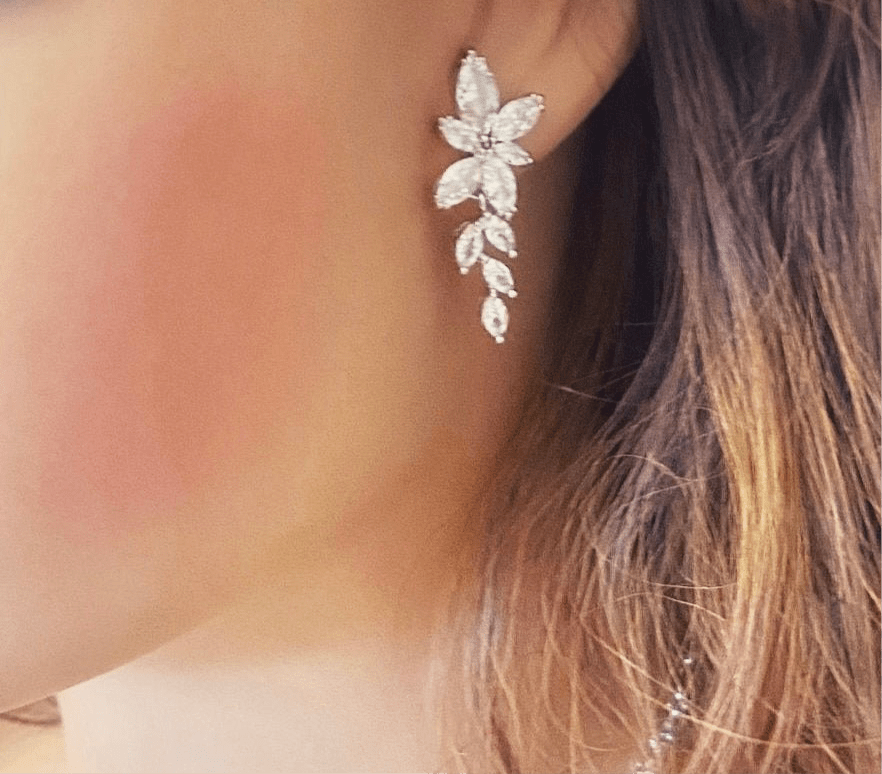 CZ Crystal Star Dangle Drop Earrings Gift for Her, Bridal Earrings in Silver and Gold