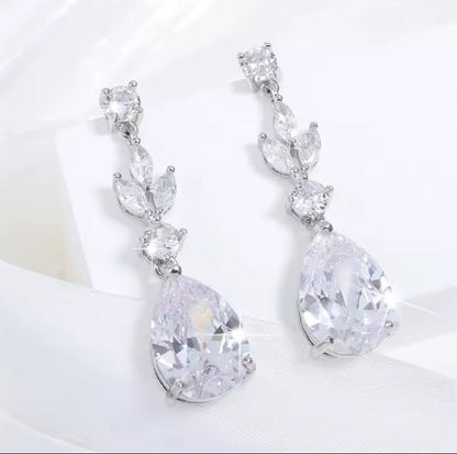 CZ Crystal Tear Drop Bridal Earrings or Gift for Her in Silver, Gold and Rose Gold
