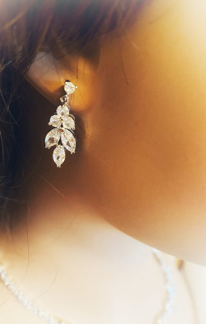 CZ Dangle Earrings Gift for Her, Bridal Drop Earrings, Silver or Gold Crystal Wedding Earrings