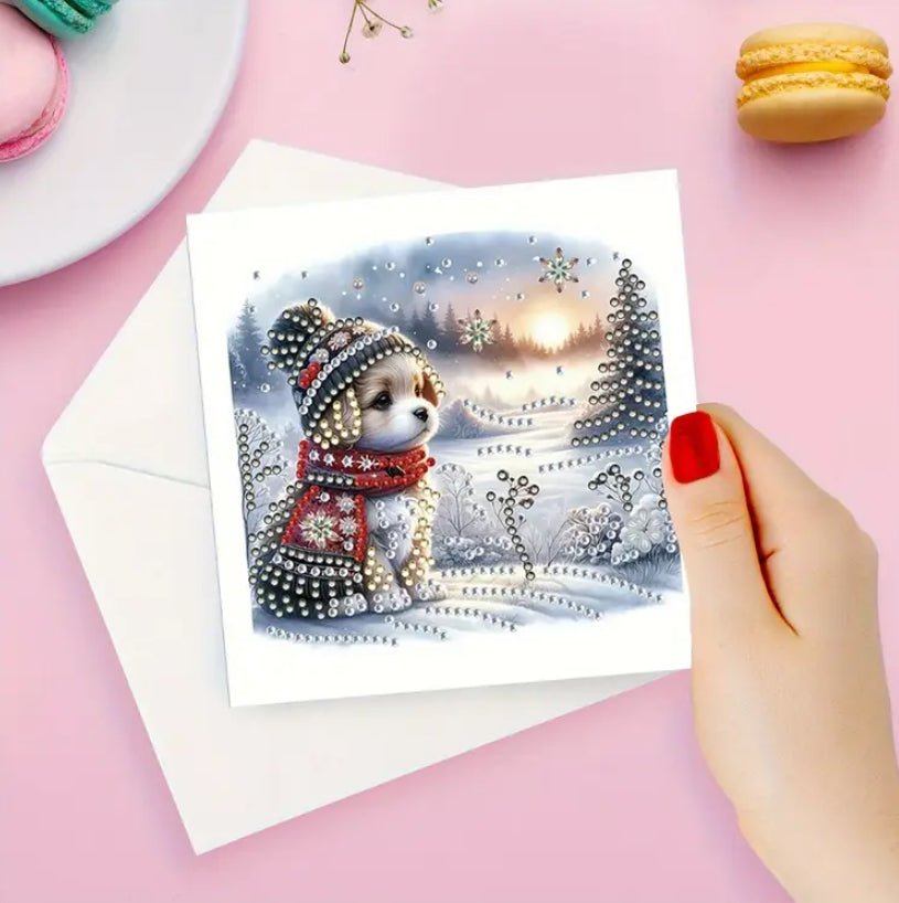 Diamond Art Christmas Cards 6pcs Snow Dogs - DIY Diamond Art Kits