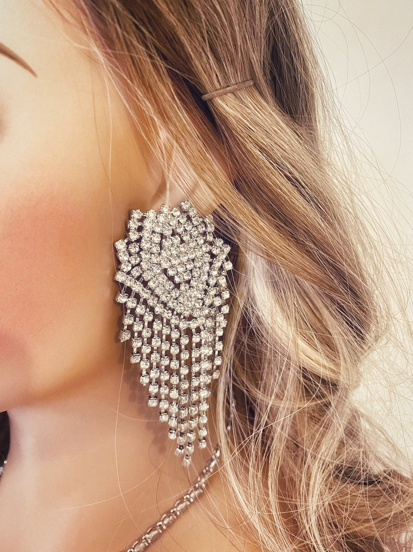 Large Crystal Fringe Earrings, Diamante Tassel Earrings, Statement Earrings, Gift for Her in Silver, Gold, Orange or Black