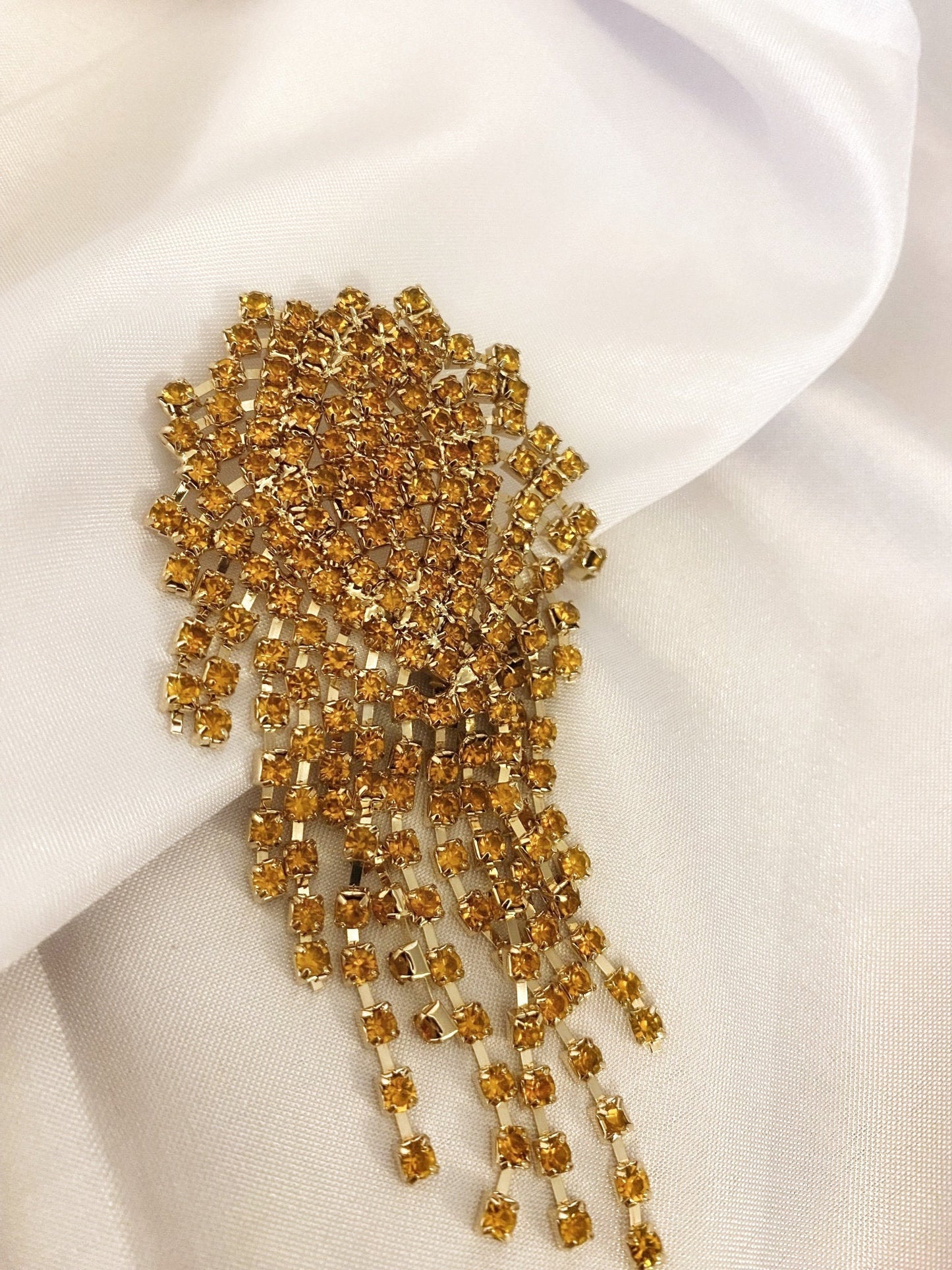 Large Crystal Fringe Earrings, Diamante Tassel Earrings, Statement Earrings, Gift for Her in Silver, Gold, Orange or Black