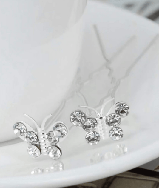 Silver Crystal Butterfly Wedding Hair Pins Sets Flower Girl Bridesmaid Wedding Hair Accessories