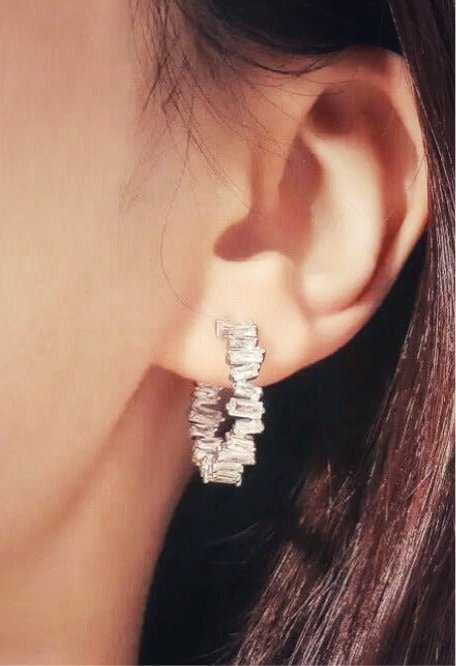 Silver CZ Huggie Earrings Small Hoop Earrings Gift for Her Crystal Circle Earrings Wedding