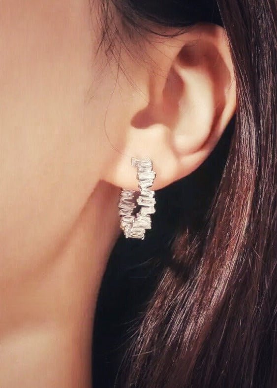 Silver CZ Huggie Earrings Small Hoop Earrings Gift for Her Crystal Circle Earrings Wedding