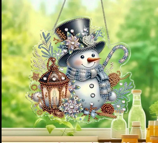Snowman DIY Diamond Art Kit - Christmas Diamond Art Suncatcher - Christmas Decoration Craft Kit in Acrylic with Rhinestone Drills