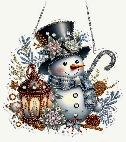Snowman DIY Diamond Art Kit - Christmas Diamond Art Suncatcher - Christmas Decoration Craft Kit in Acrylic with Rhinestone Drills